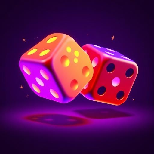 3D dobbelstenen illustratie met neon gloed effecten